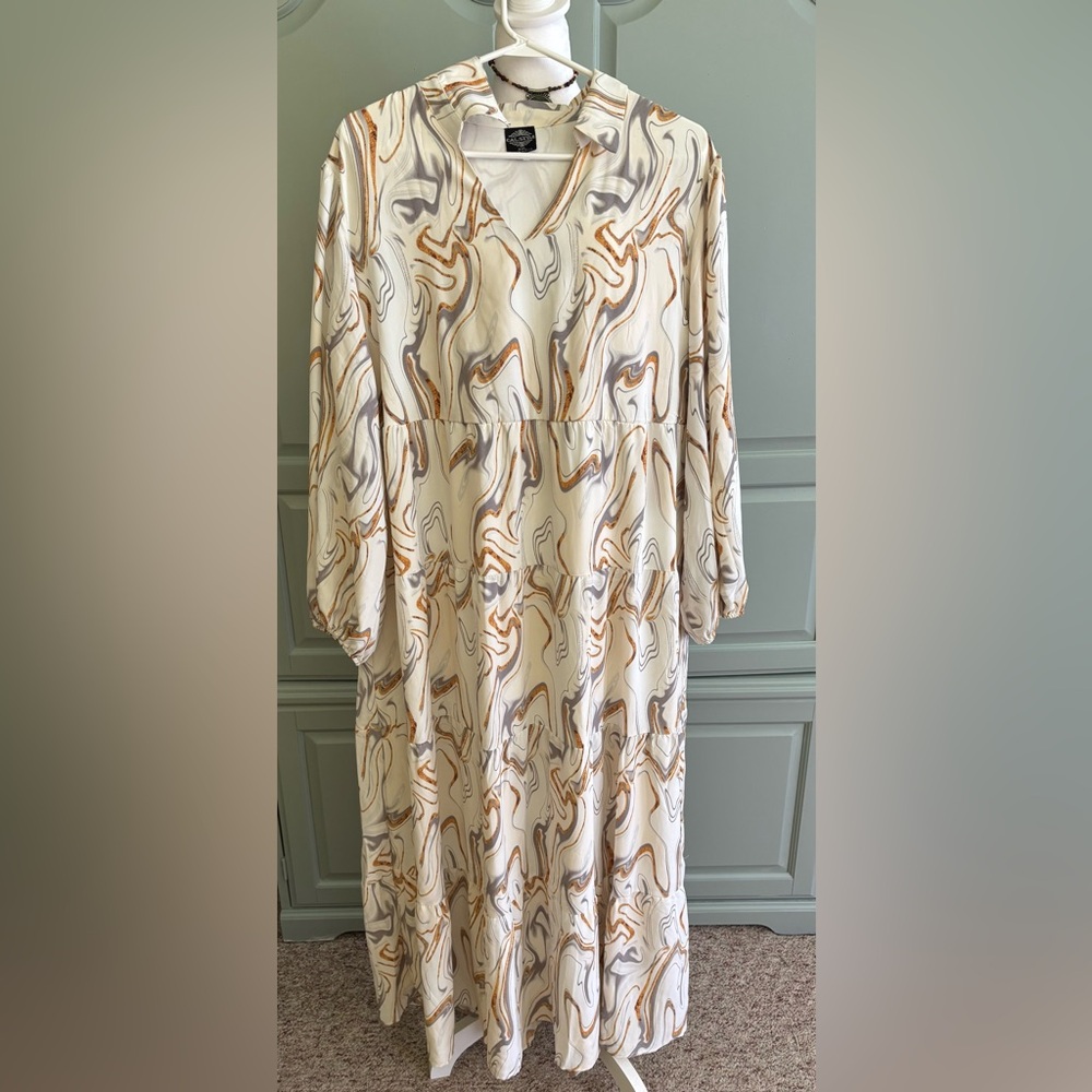 Cal style woman’s XXL marble tiered maxi dress boho, western EUC